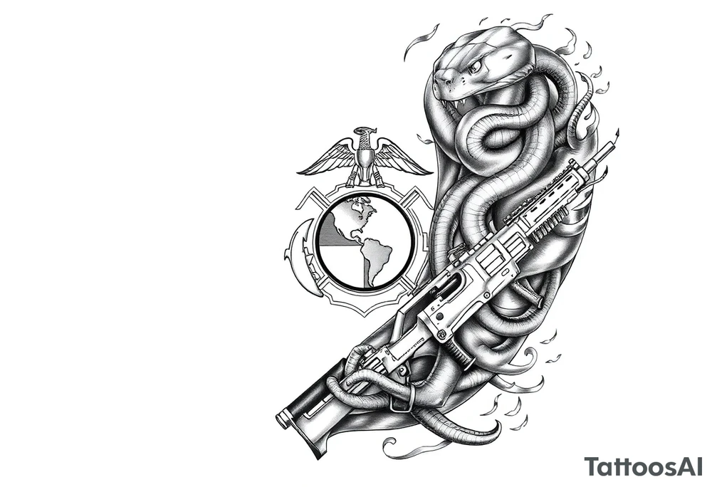 I want to incorporate a firefighter and Marine corps logo. I like snakes, rifles, guns, flames tattoo idea