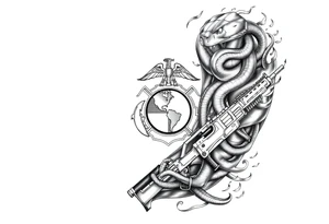 I want to incorporate a firefighter and Marine corps logo. I like snakes, rifles, guns, flames tattoo idea