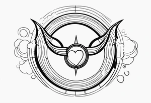 saturn, clouds, broken heart, halo, devil horns, small tattoo idea