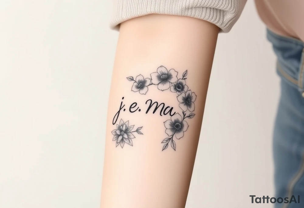 flowers with the initials j e m m tattoo idea