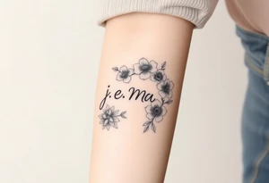 flowers with the initials j e m m tattoo idea