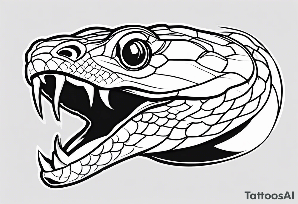 Copperhead with just the head turned up and mouth open and black and white with copper colored eyes tattoo idea