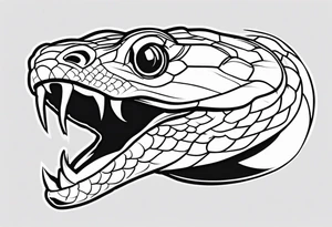 Copperhead with just the head turned up and mouth open and black and white with copper colored eyes tattoo idea