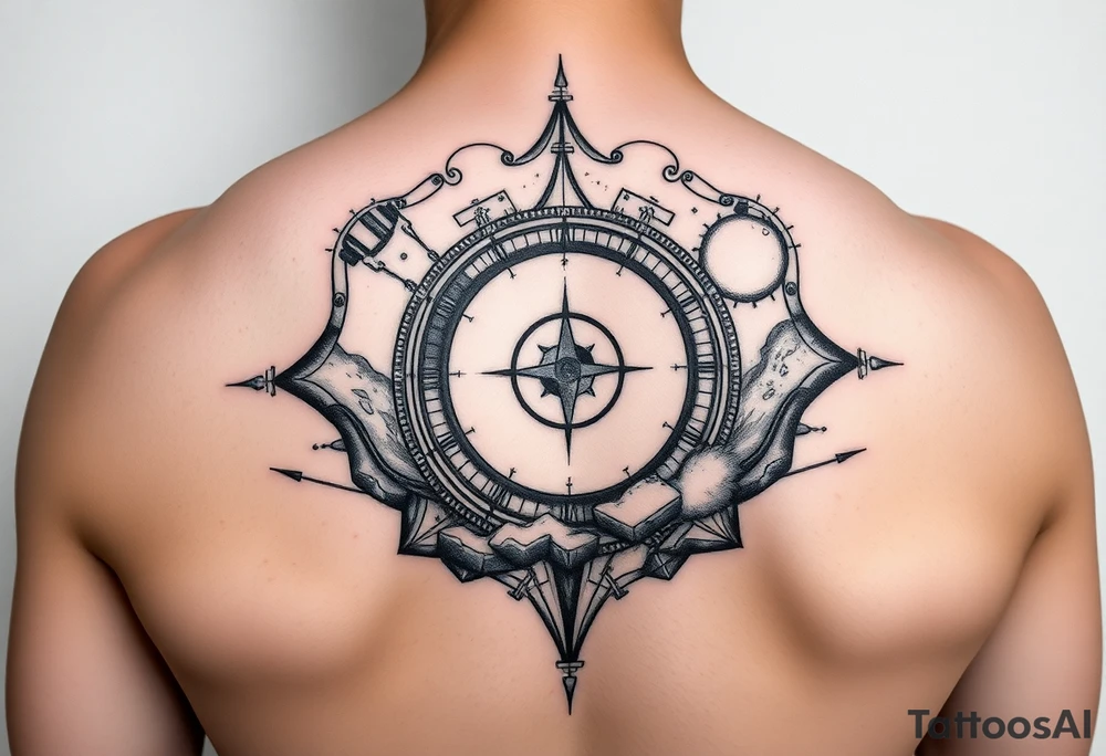 gemoetric back tattoo inspired by space and time tattoo idea