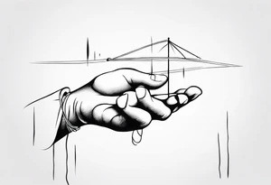 a hand that reaches above a waterline and trys to grab a string, which is handed by another hand tattoo idea