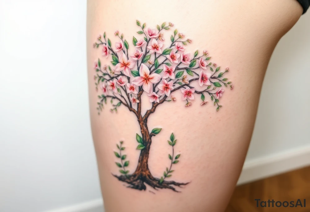 Flowering hawthorne tree with lilly of the vally bell plants planted by  tree tattoo idea