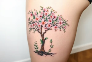 Flowering hawthorne tree with lilly of the vally bell plants planted by  tree tattoo idea