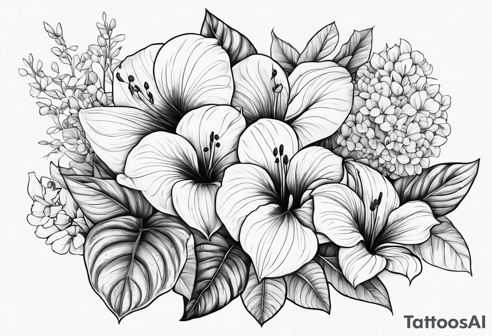 Fais moi un bouquet de fleurs avec des anthuriums et des oeillets tattoo idea