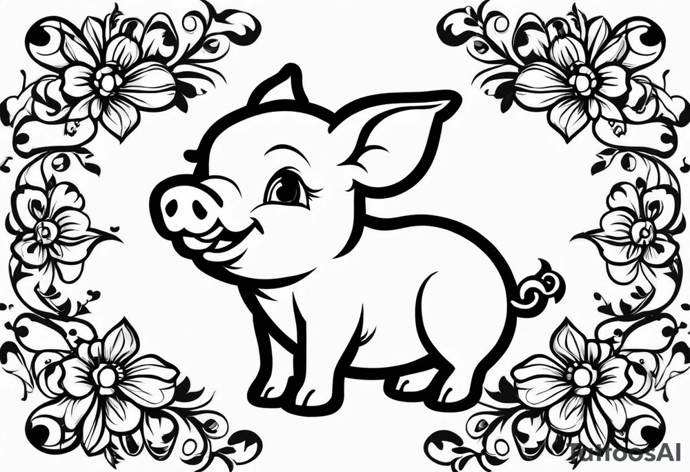 very cute happy piglet.
outline only.
black and white only.
only show the piglet. no extra lines or decoration.
no black shading.
dont make the ears too big.
draw only with very thin lines (1px)

should look like a tattoo that will only take 15 minutes to draw tattoo idea