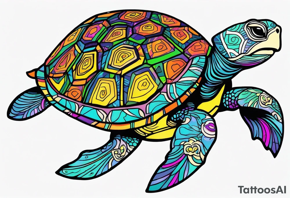 psychedelic turtle, from the top, cute tattoo idea