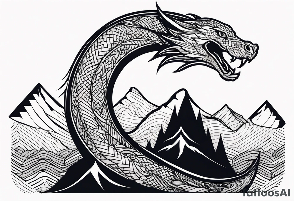 jörmungandr around the arm with mountains tattoo idea