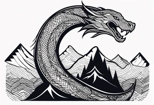jörmungandr around the arm with mountains tattoo idea