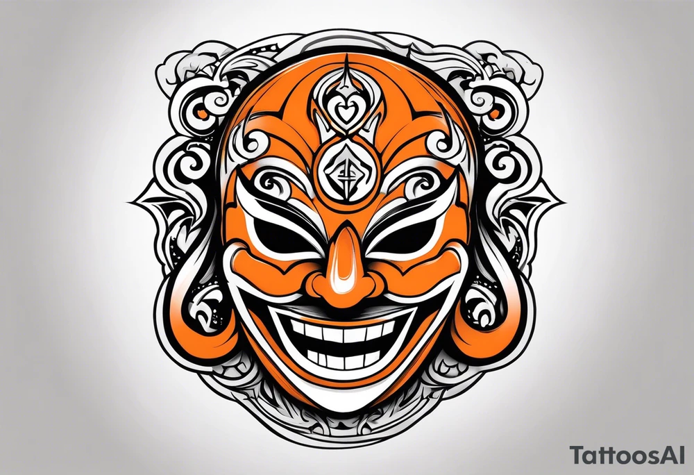 Laughing mask that is orange and black tattoo idea