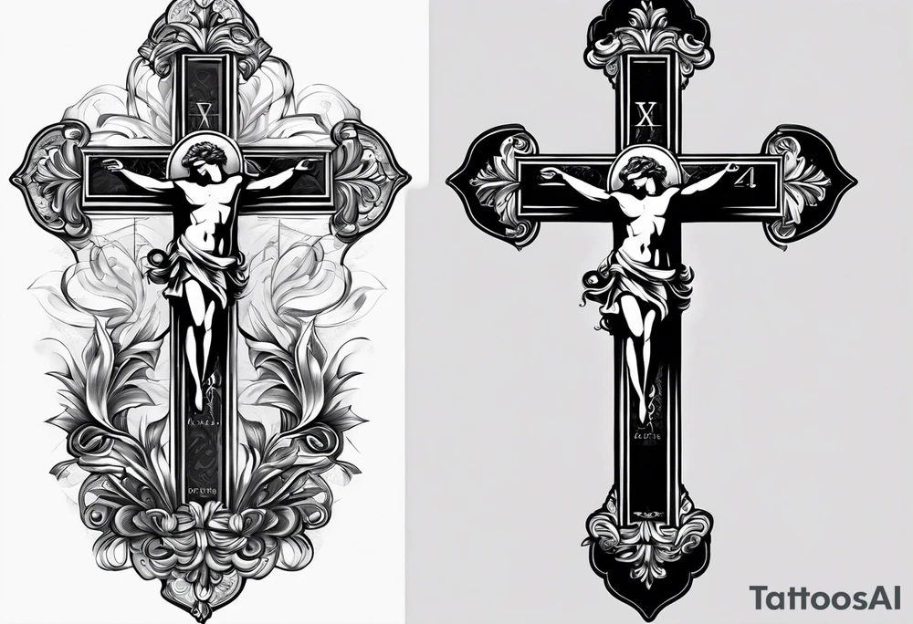 A cross with roman numerals dates tattoo idea