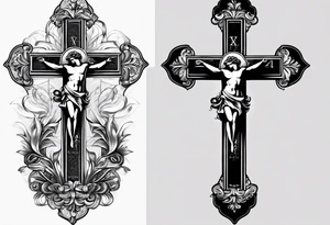 A cross with roman numerals dates tattoo idea
