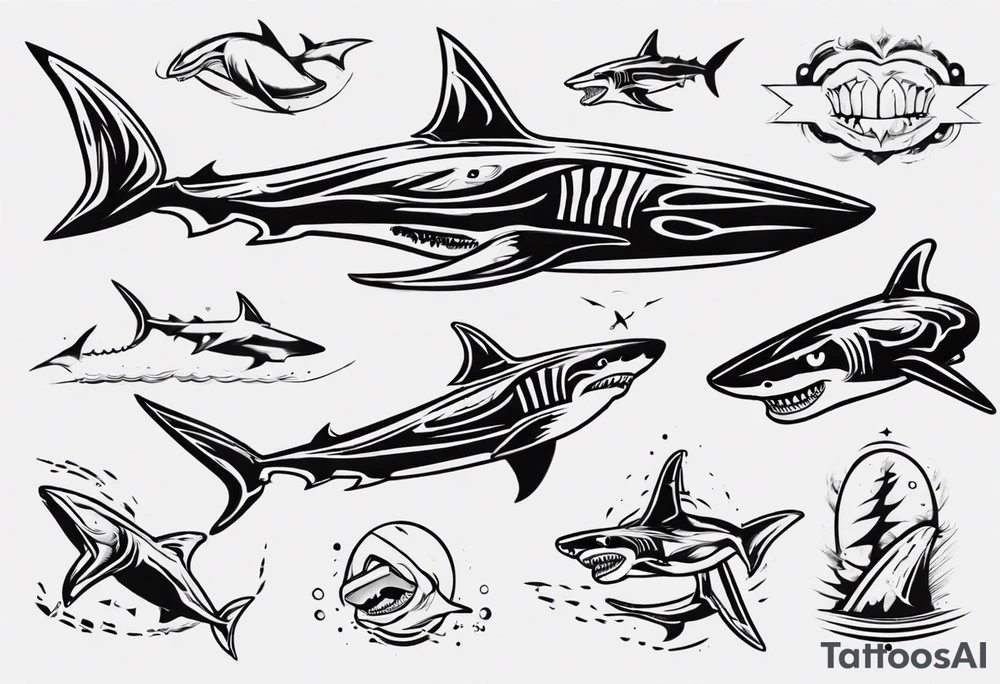 shark flying on a skateboard tattoo idea