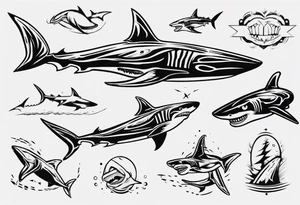 shark flying on a skateboard tattoo idea