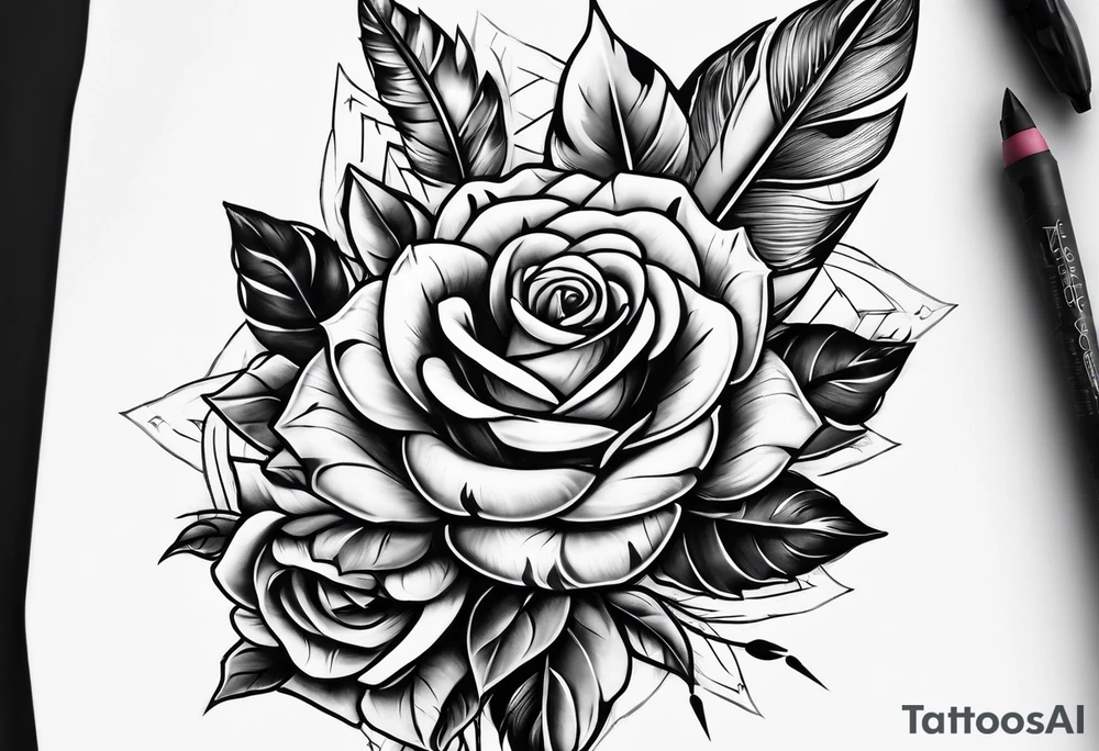 five Indian arrows going through a single rose on a forearm tattoo idea