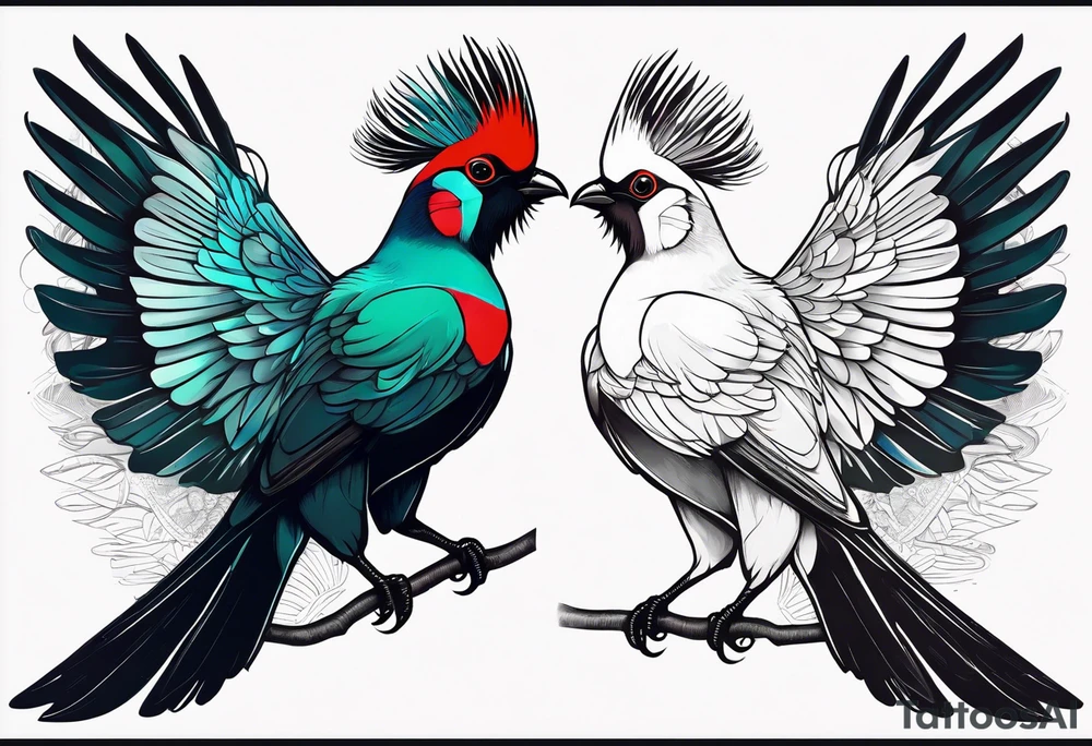 Turaco bird with wingspan from above tattoo idea