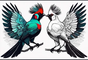 Turaco bird with wingspan from above tattoo idea