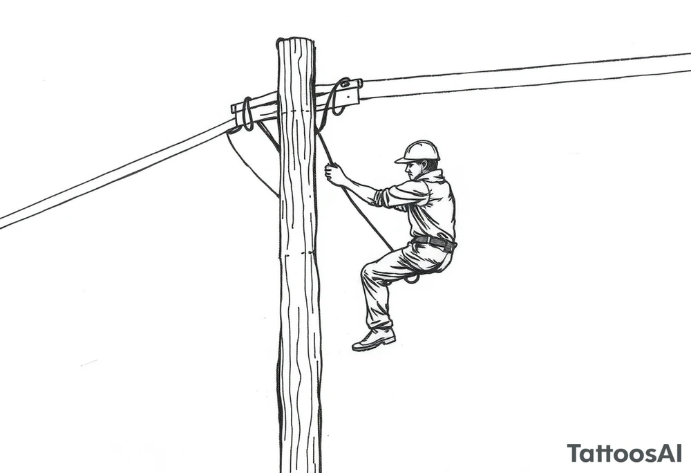 power lineman climbing a wooden 12kv pole. Make the pole a cross that has a hidden resemblance to god. tattoo idea