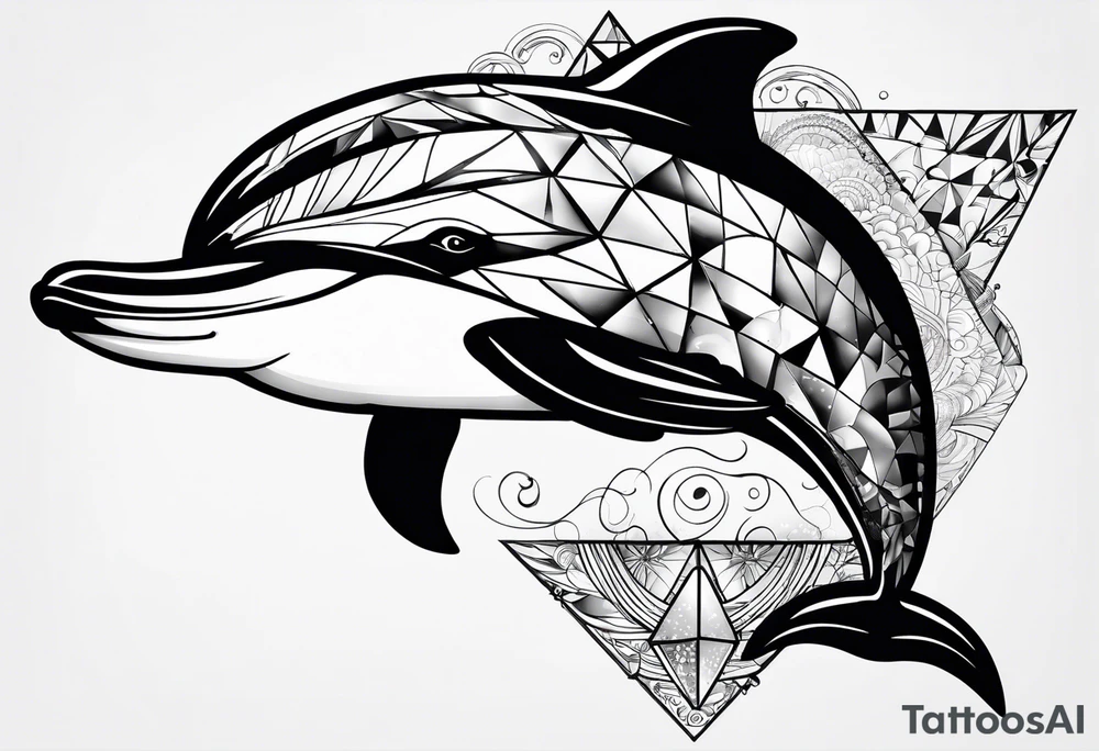 One dolphin wearing one triangle shaped 
party hat on top . Side view. Dolphin should be smiling. tattoo idea