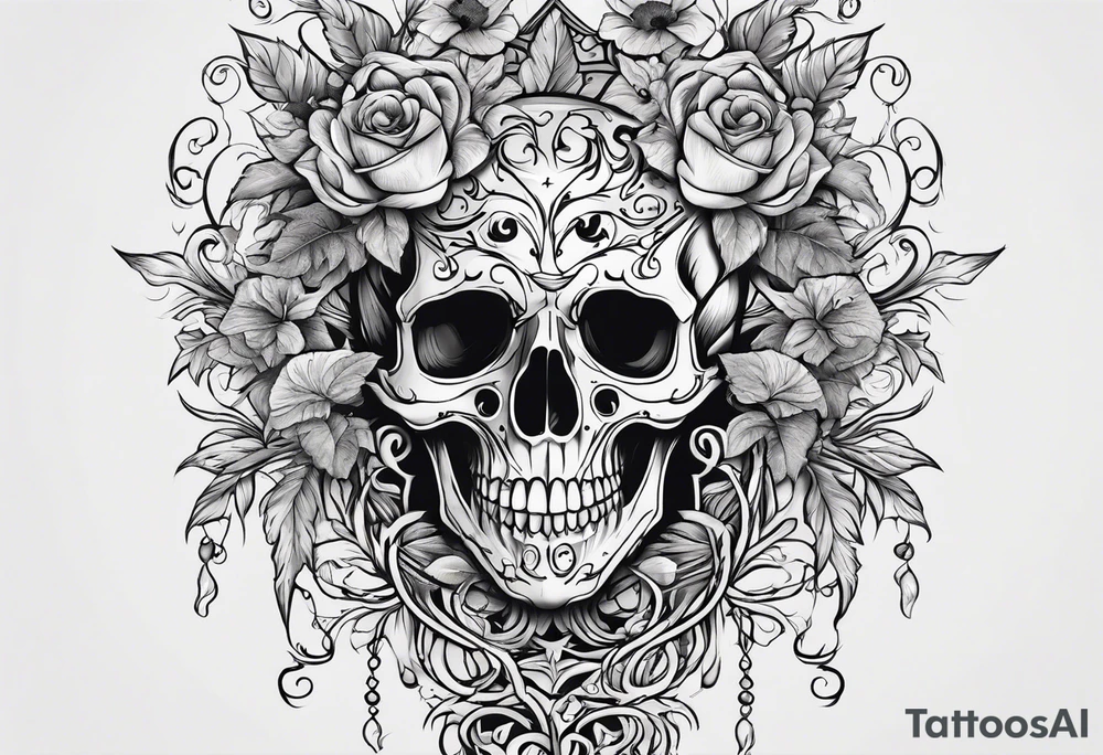 Full Skeleton wrapped in vines tattoo idea