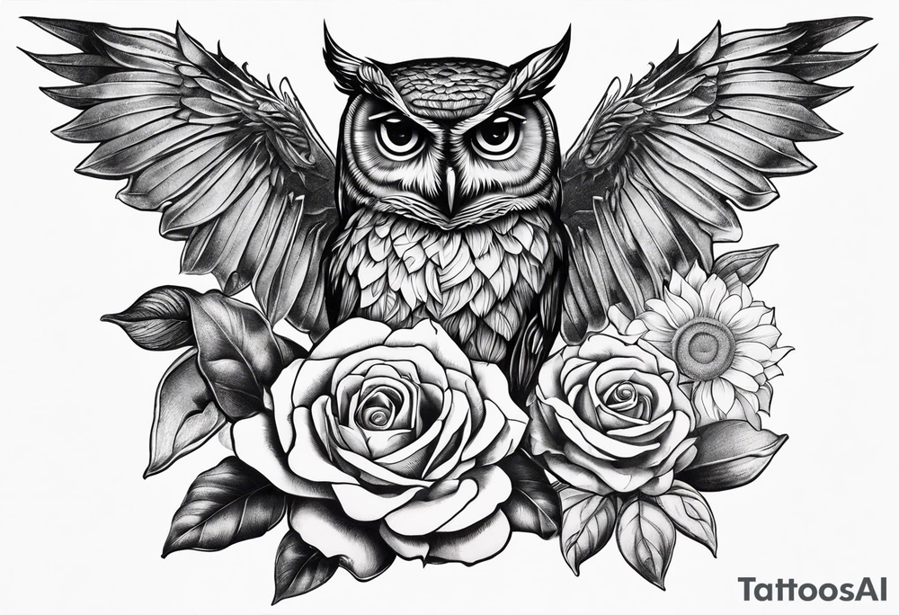 Sunflower, camera, book, owl, flower rose tattoo idea