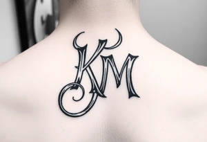 letters only fancy but rugged twisted and intertwined through one another (KM ) almost like the the roca wear symbol clothing brand trademark tattoo idea