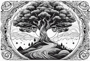 alejandro with a tree connecting the sky and earth. with number 8 in it tattoo idea