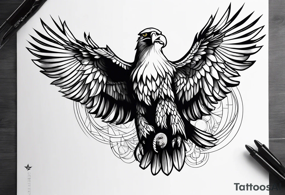 eagle in flight holding a faces tattoo idea