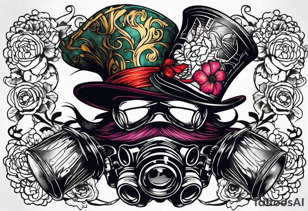 Mad hatter gas mask tattoo idea