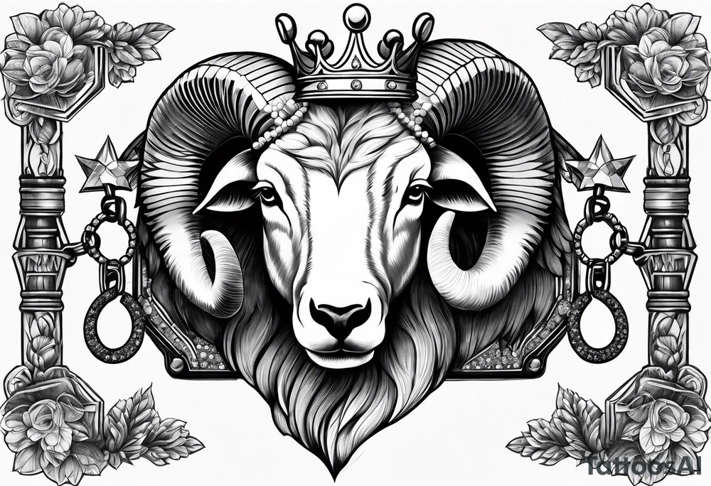 Hand cuffs,crown,Ram,Diamonds,pin-up tattoo idea