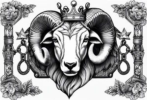 Hand cuffs,crown,Ram,Diamonds,pin-up tattoo idea