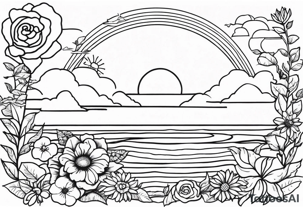 Flowers, surf, sun, roadtrip, vanlife, butterfly, beautiful rose, sunflower, rainbow tattoo idea