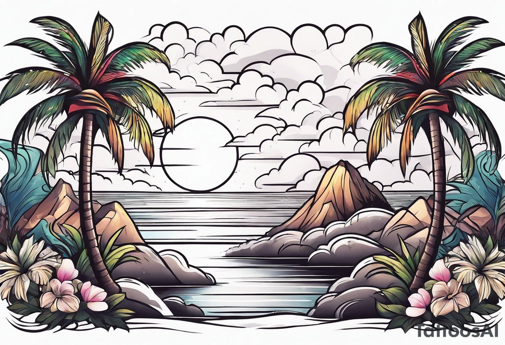 palm tree sleeve tattoo idea