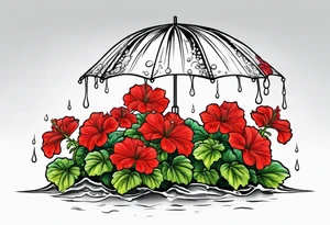 Umbrella with red geraniums with rain tattoo idea