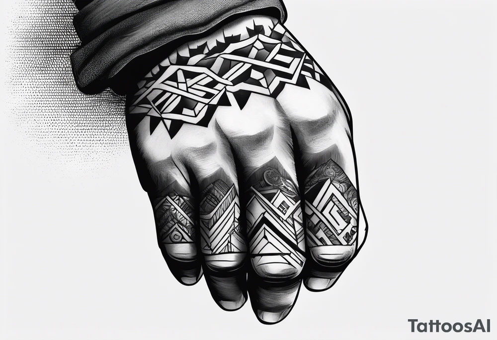 A clenched fist, the hand contains five fingers as specified, the tattoo is a back tattoo using negative space drawing techniques tattoo idea