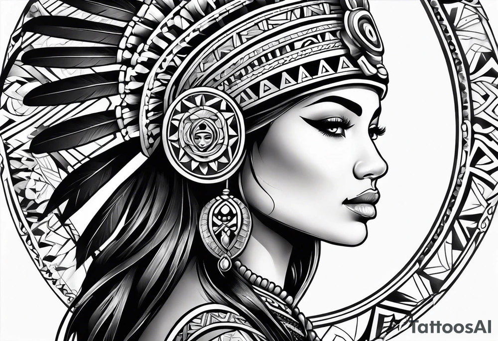 Aztec princess side profile tattoo idea