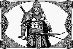 Celtic warrior facing side with weapons drawn tattoo idea
