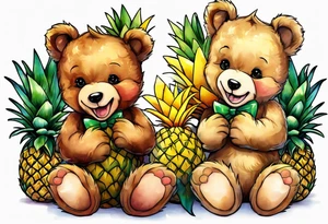 Teddy Bear biting pineapples tattoo idea