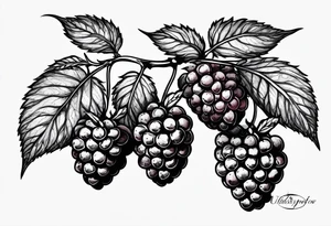 a single long raspberry branch with lots of leaves that is hanging upside down tattoo idea