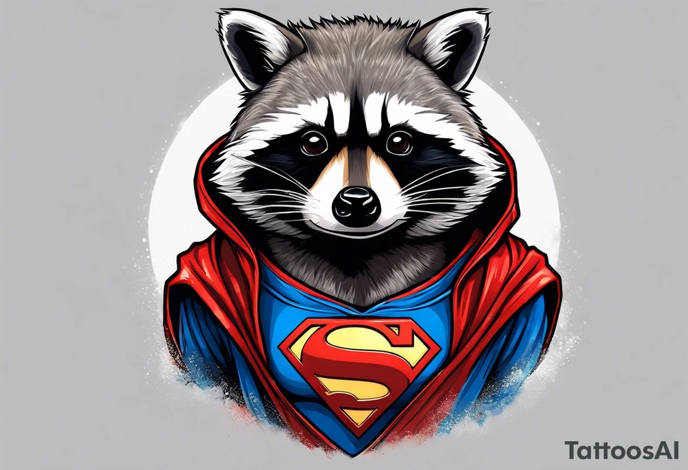 Raccoon wearing a Superman hoodie tattoo idea