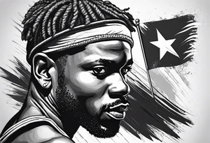 create a haitian flag theme tattoo that goes over a black mans left chest. Have it embody christian faith, salsa dancing, real estate, and public speaking, tattoo idea