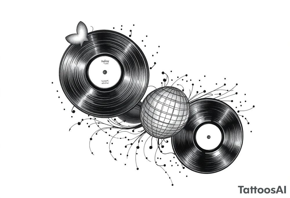 vinyl record and disco ball tattoo idea