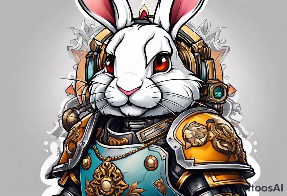 Cartoon rabbit with mechanical armor tattoo idea