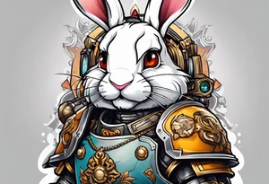 Cartoon rabbit with mechanical armor tattoo idea