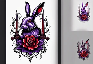 Black, red, and purple rabbit holding a sword tattoo idea