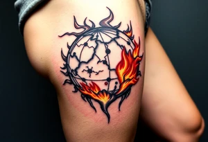 toxic globe on fire tattoo idea