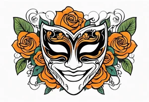 Laughing Male masquerade mask with orange and black roses tattoo idea